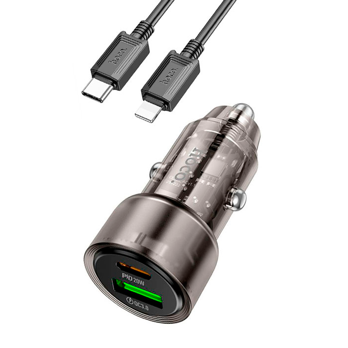 Cargador de Auto Hoco Z52 Dual 38w Cable Tipo C Negro - Imagen 2