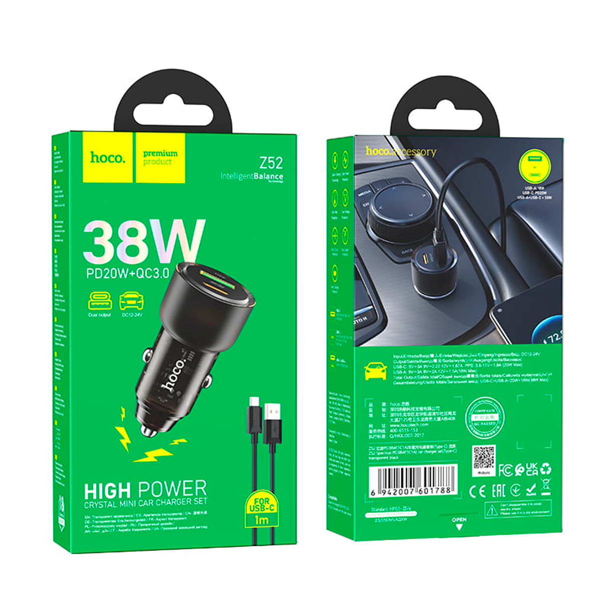 Cargador de Auto Hoco Z52 Dual 38w Cable Tipo C Negro - Imagen 3