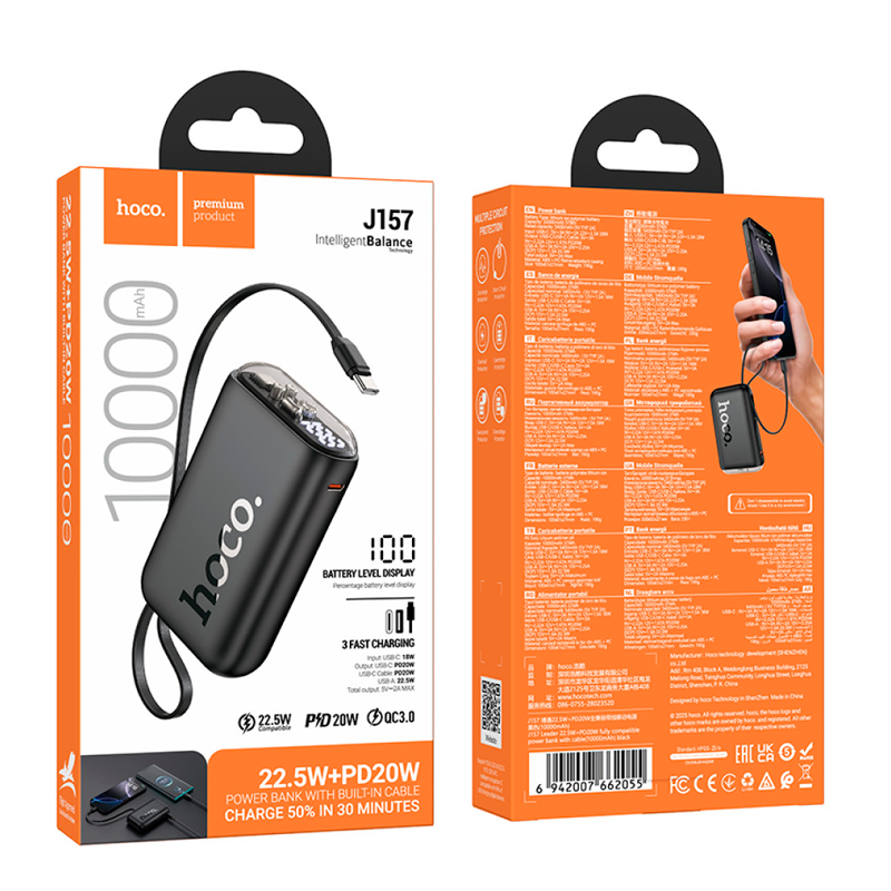 Powerbank Carga Rapida Hoco J157 Leader 10000 Mah Negro - Imagen 4
